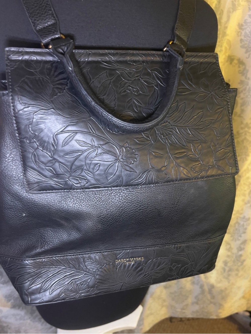 Darcy Marks London Embossed Floral Black Leather Backpack/Tote